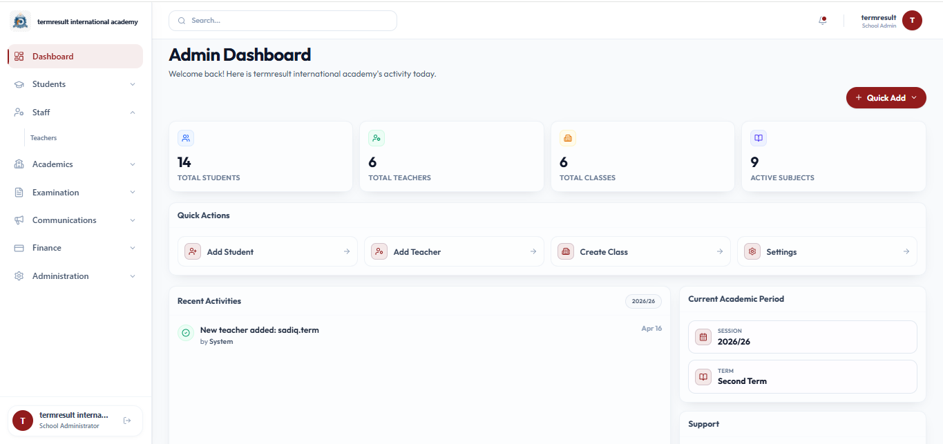 School Admin Dashboard — TermResult screenshot