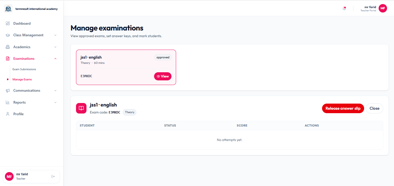Exam management — TermResult screenshot