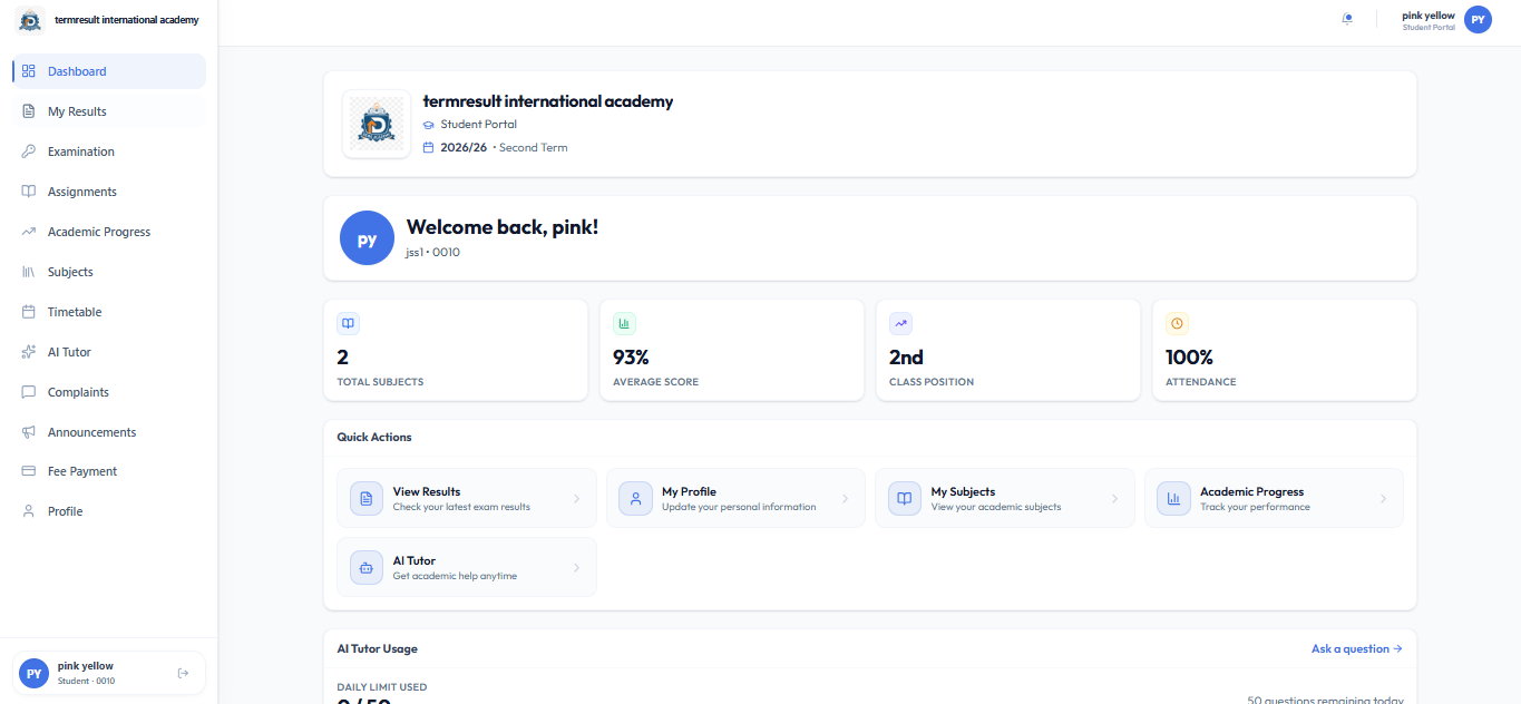 Student Portal — TermResult screenshot